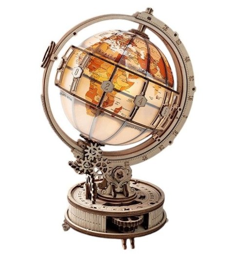 DREWNIANE PUZZLE 3D DIY ŚWIECĄCY GLOBUS Z LUPĄ - PODŚWIETLENIE - LAMPKA