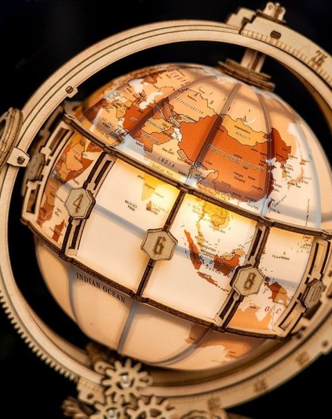 DREWNIANE PUZZLE 3D DIY ŚWIECĄCY GLOBUS Z LUPĄ - PODŚWIETLENIE - LAMPKA