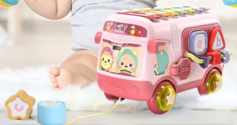 INTERAKTYWNY AUTOBUS SORTER CYMBAŁKI GRZECHOTKI 4R