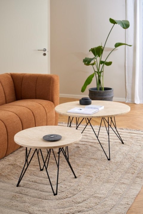 Stolik kawowy Prunus 55cm trawertyn/ czarny