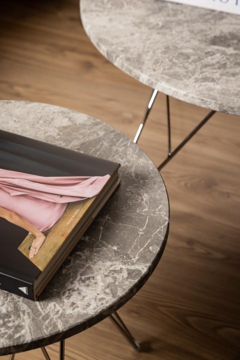 Stolik kawowy Prunus 80cm marmur szary/ chrom