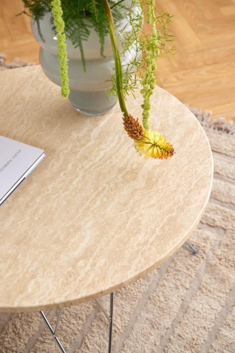 Stolik kawowy Prunus 80cm trawertyn/ chrom