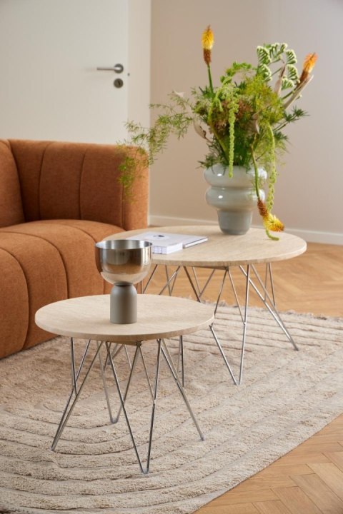 Stolik kawowy Prunus 80cm trawertyn/ chrom