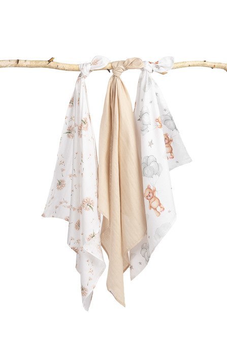 PIELUCHA MUŚLINOWA SZARO - BEŻOWY MIŚ (Opak - 3 szt)