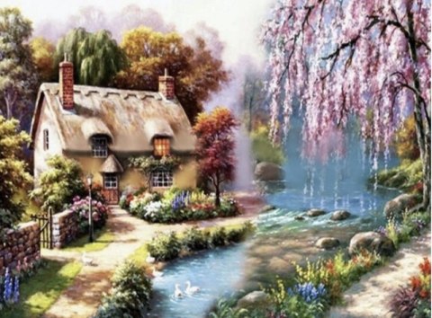 Diamentowa mozaika Domek nad strumykiem