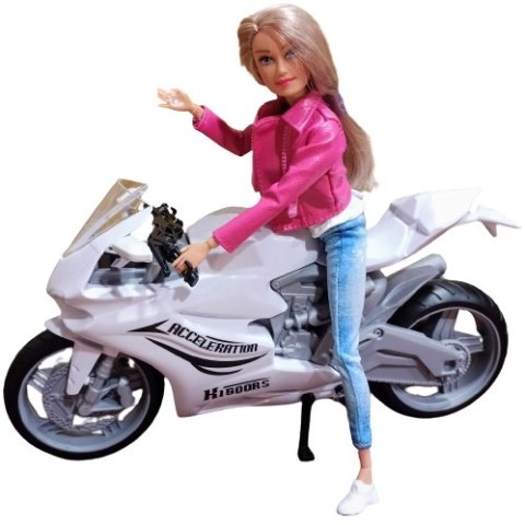 Lalka na Motorze Sportowym Ścigaczu Motor Biały #A1