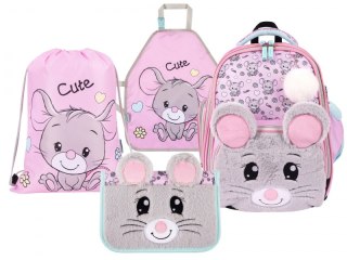 Zestaw szkolny Tornister Piórnik Worek Fartuszek Myszka