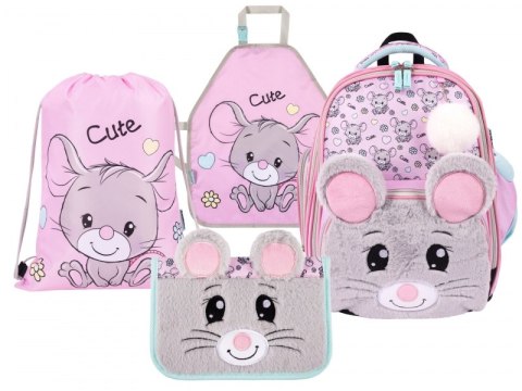 Zestaw szkolny Tornister Piórnik Worek Fartuszek Myszka