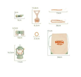 Zabawkowy Zestaw Kempingowy Lampka Lornetka Worek Akcesoria