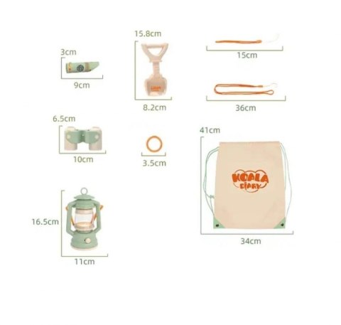 Zabawkowy Zestaw Kempingowy Lampka Lornetka Worek Akcesoria