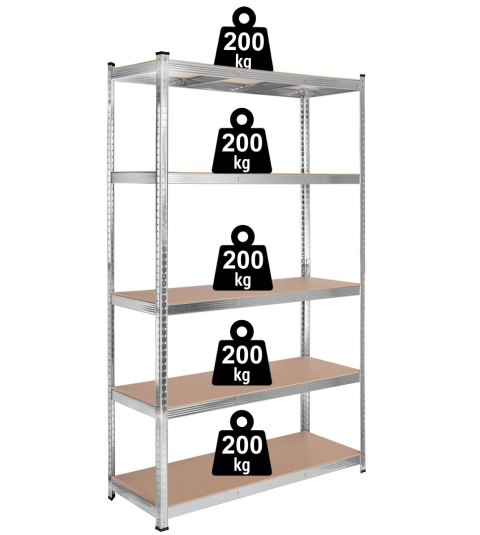 Regał stalowy magazynowy 200kg 5 poziomów 205x120x45 cm ocynkowany