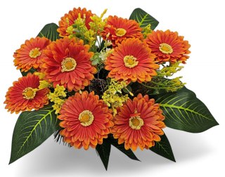 WIOSENNY STROIK NA CMENTARZ KWIATY GERBERY NA GRÓB POMNIK Z OBCIĄŻENIEM