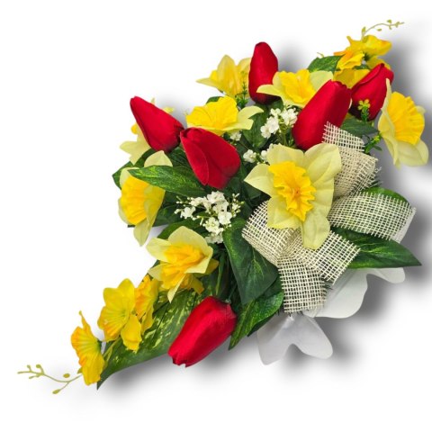 WIOSENNY STROIK NA CMENTARZ KWIATY NA GRÓB Z OBCIĄŻENIEM TULIPANY ŻONKILE