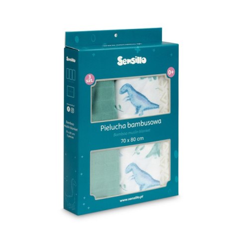 PIELUCHA BAMBUSOWA 3-pak DINO GREEN 70X80