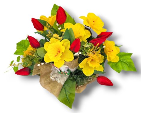 WIELKANOCNY STROIK NA POMNIK KWIATY NA GRÓB TULIPANY ŻONKILE BARANEK