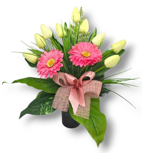 WIOSENNY BUKIET WKŁAD DO WAZONU TULIPANY GERBERY KWIATY NA CMENTARZ GRÓB POMNIK