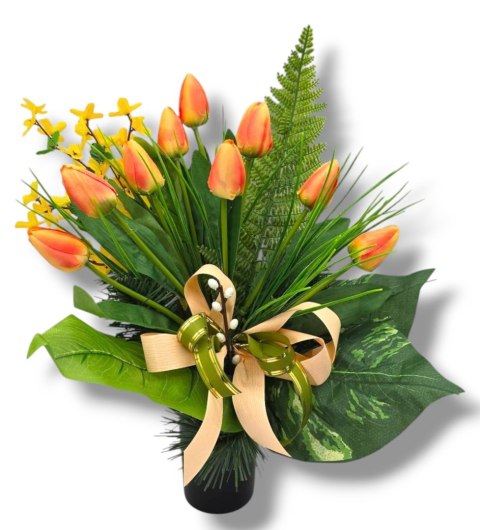 WIOSENNY BUKIET WKŁAD DO WAZONU FLAKONU NA GRÓB CMENTARZ STROIK TULIPANY