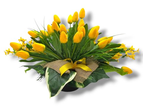 WIOSENNY STROIK NA CMENTARZ KWIATY NA GRÓB POMNIK Z OBCIĄŻENIEM TULIUPANY