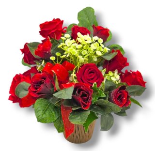 SZTUCZNE RÓŻE W DONICZCE DEKORACJA DO WNĘTRZA DO SALONU POKOJU NA STÓŁ