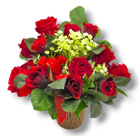 SZTUCZNE RÓŻE W DONICZCE DEKORACJA DO WNĘTRZA DO SALONU POKOJU NA STÓŁ