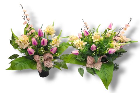 WIOSENNY STROIK NA CMENTARZ KWIATY NA GRÓB POMNIK MISA Z OBCIĄŻENIEM TULIPANY