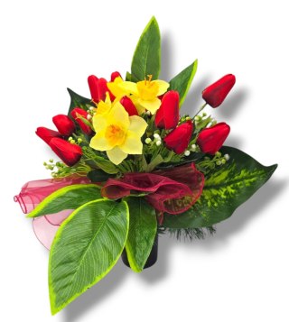 BUKIET WKŁAD DO WAZONU KWIATY NA CMENTARZ GRÓB POMNIK WZÓR WIOSENNY TULIPANY ŻONKILE