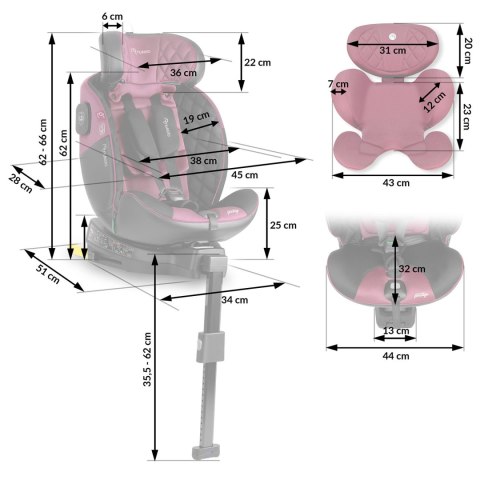 Fotelik samochodowy Nukido Prestige Line czarno-różowy 0-36 kg ISOFIX
