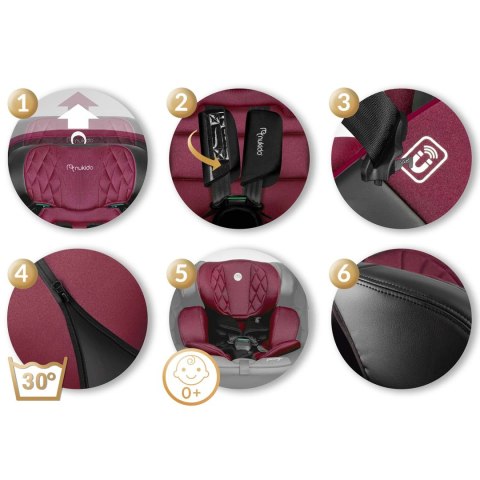 Fotelik samochodowy Nukido Prestige Line czarno-różowy 0-36 kg ISOFIX