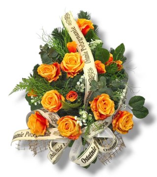 WIĄZANKA POGRZEBOWA NA FLORECIE WIENIEC POMARAŃCZOWE RÓŻE + WŁASNY NAPIS + wysyłka 24h