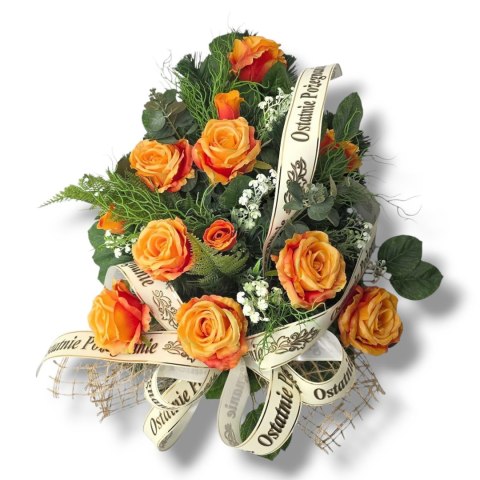 WIĄZANKA POGRZEBOWA NA FLORECIE WIENIEC POMARAŃCZOWE RÓŻE + WŁASNY NAPIS + wysyłka 24h