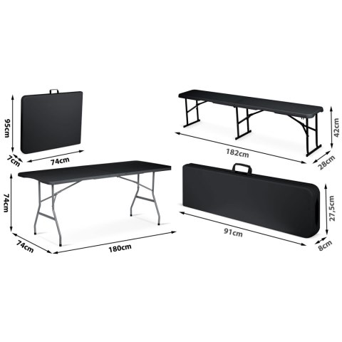 Zestaw ogrodowy składany ławka + 2 ławki 180 cm Plonos czarny