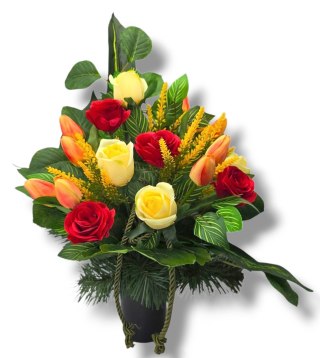 BUKIET WKŁAD DO WAZONU KWIATY NA CMENTARZ GRÓB POMNIK RÓŻE TULIPANY