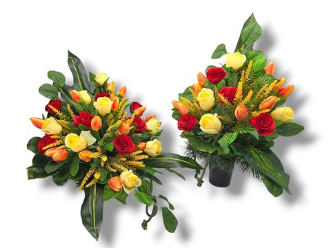 BUKIET WKŁAD DO WAZONU KWIATY NA CMENTARZ GRÓB POMNIK RÓŻE TULIPANY