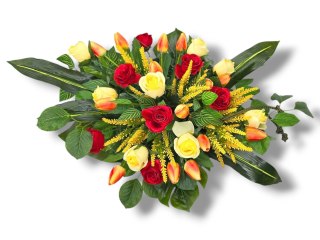 STROIK XXL KOMPOZYCJA KWIATOWA MISA Z OBCIĄŻENIEM NA GRÓB CMENTARZ RÓŻE TULIPANY