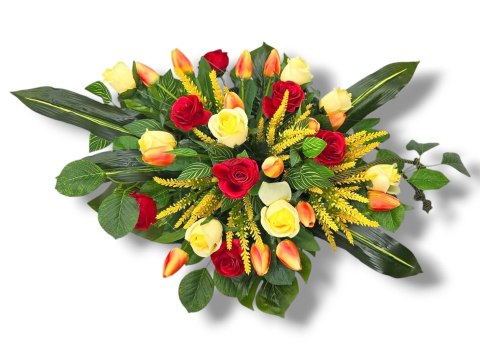 STROIK XXL KOMPOZYCJA KWIATOWA MISA Z OBCIĄŻENIEM NA GRÓB CMENTARZ RÓŻE TULIPANY