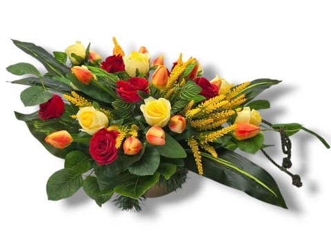 STROIK XXL KOMPOZYCJA KWIATOWA MISA Z OBCIĄŻENIEM NA GRÓB CMENTARZ RÓŻE TULIPANY