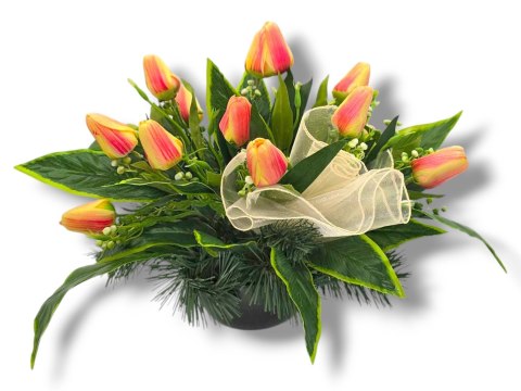 WIOSENNY STROIK KOMPOZYCJA KWIATOWA MISA Z OBCIĄŻENIEM NA GRÓB POMNIK TULIPANY