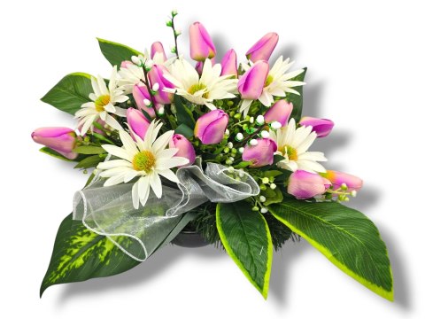 WIOSENNY STROIK KOMPOZYCJA KWIATOWA MISA Z OBCIĄŻENIEM TULIPANY