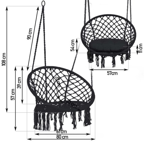 Fotel ogrodowy wiszący huśtawka BOHO czarny