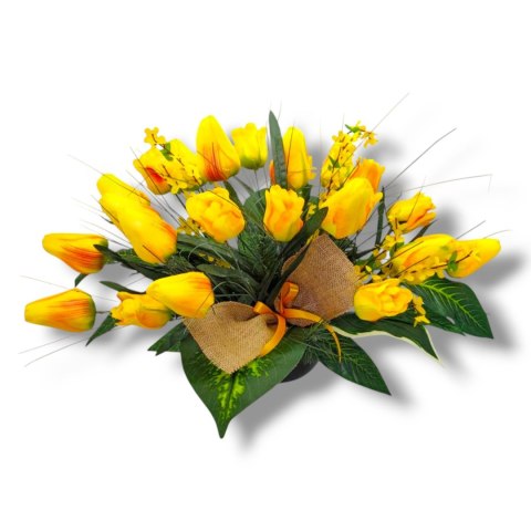 WIOSENNY STROIK NA CMENTARZ KWIATY NA GRÓB POMNIK Z OBCIĄŻENIEM TULIPANY