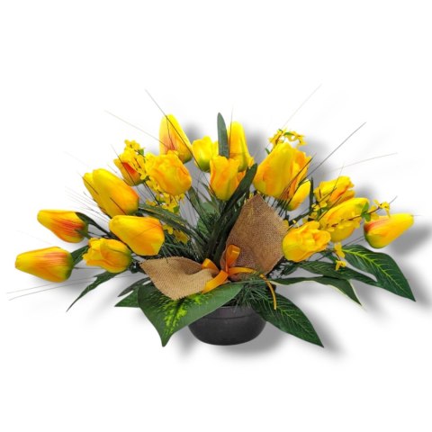 WIOSENNY STROIK NA CMENTARZ KWIATY NA GRÓB POMNIK Z OBCIĄŻENIEM TULIPANY