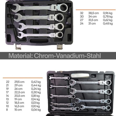 Klucze płasko-oczkowe z grzechotką 13 elementów