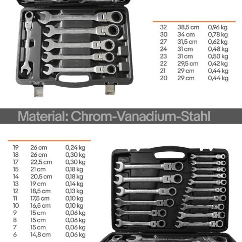 Klucze płasko-oczkowe z grzechotką 22 elementy