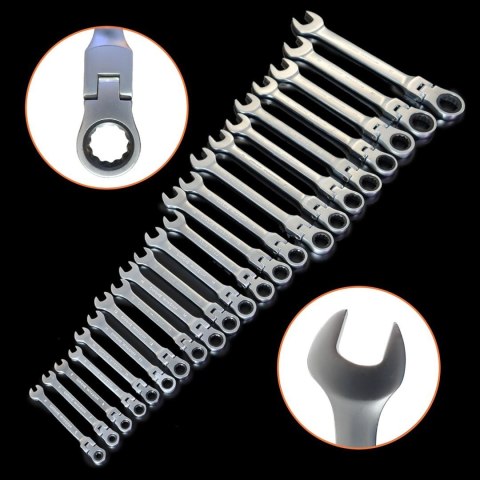 Klucze płasko-oczkowe z grzechotką 22 elementy