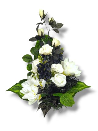 STROIK KOMPOZYCJA KWIATOWA MISA Z OBCIĄŻENIEM NA CMENTARZ GRÓB BIAŁO-CZARNE KWIATY