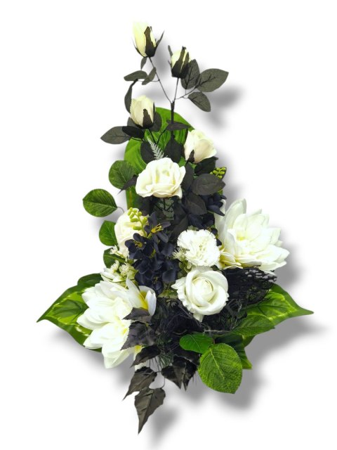 STROIK KOMPOZYCJA KWIATOWA MISA Z OBCIĄŻENIEM NA CMENTARZ GRÓB BIAŁO-CZARNE KWIATY