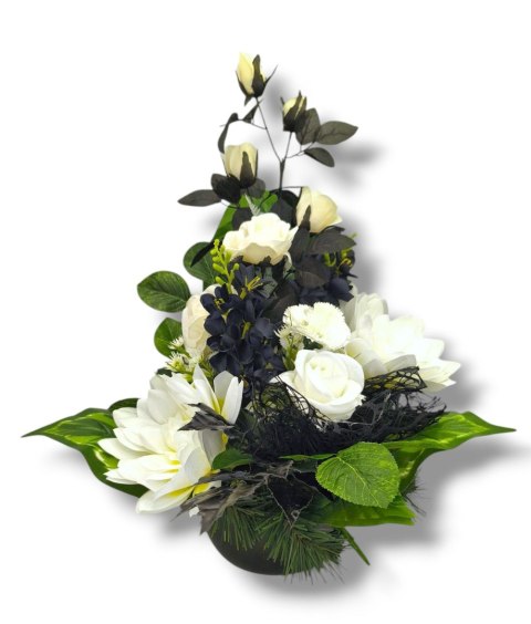 STROIK KOMPOZYCJA KWIATOWA MISA Z OBCIĄŻENIEM NA CMENTARZ GRÓB BIAŁO-CZARNE KWIATY