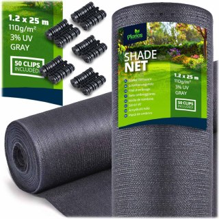 Siatka cieniująca 1,2x25m 110g/m2 + 50 zacisków szara