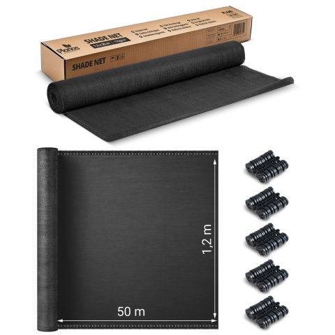 Siatka cieniująca 1,2x50m 110g/m2 + 50 zacisków szara