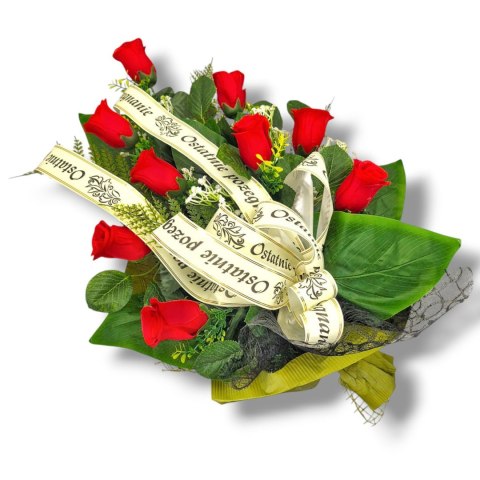 WIĄZANKA POGRZEBOWA WIENIEC CZERWONE RÓŻE + WŁASNY NAPIS + wysyłka 24h